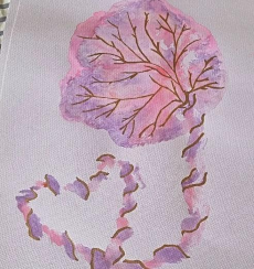 painting in pinks and purples of placenta and cord by lyticia freshwater