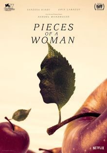 Pieces of a Woman poster - apples with a single leaf with profile image of a woman's face