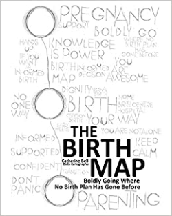 The birth map book cover showing pencil drawn map with birth related words