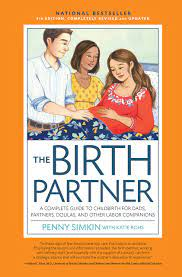 The Birth Partner book cover showing illustration of pregnant mother with two birth partners - one male one female